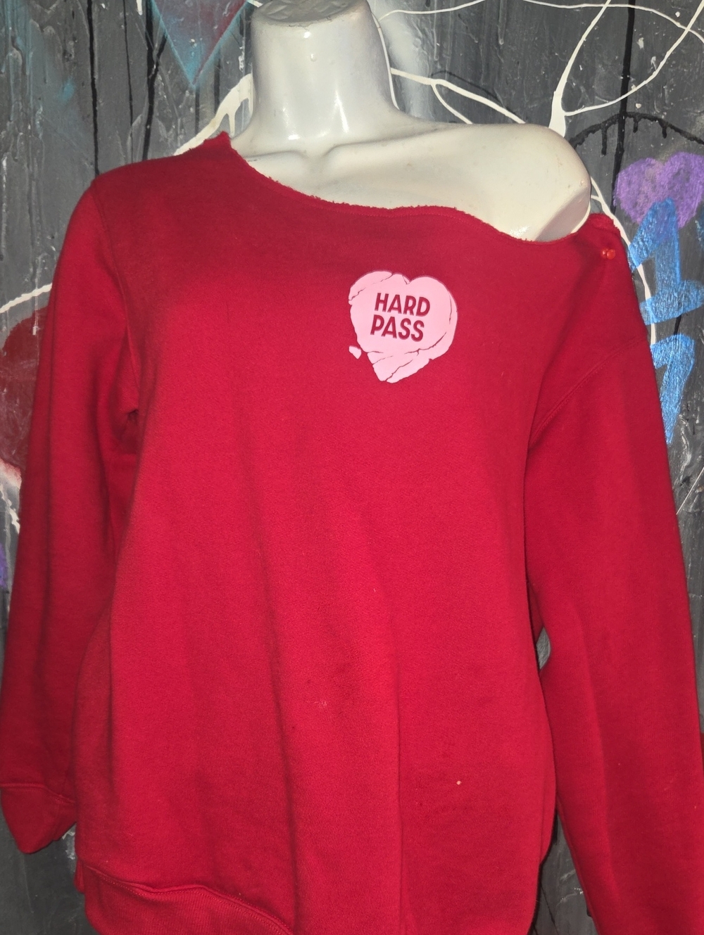 wild fable Red Off-Shoulder Sweatshirt with 'Hard Pass' Heart Graphic